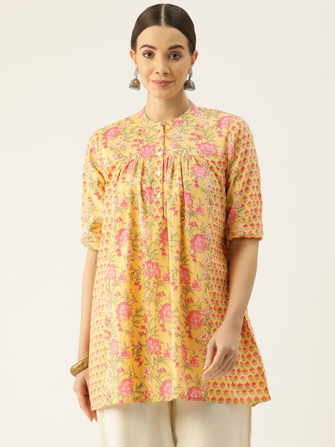 Yellow Ethnic Motifs Printed Kurti