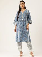 Paisley Blue Printed Afghani Chogha