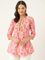 Pink  Printed Sequinned Pure Cotton Kurti