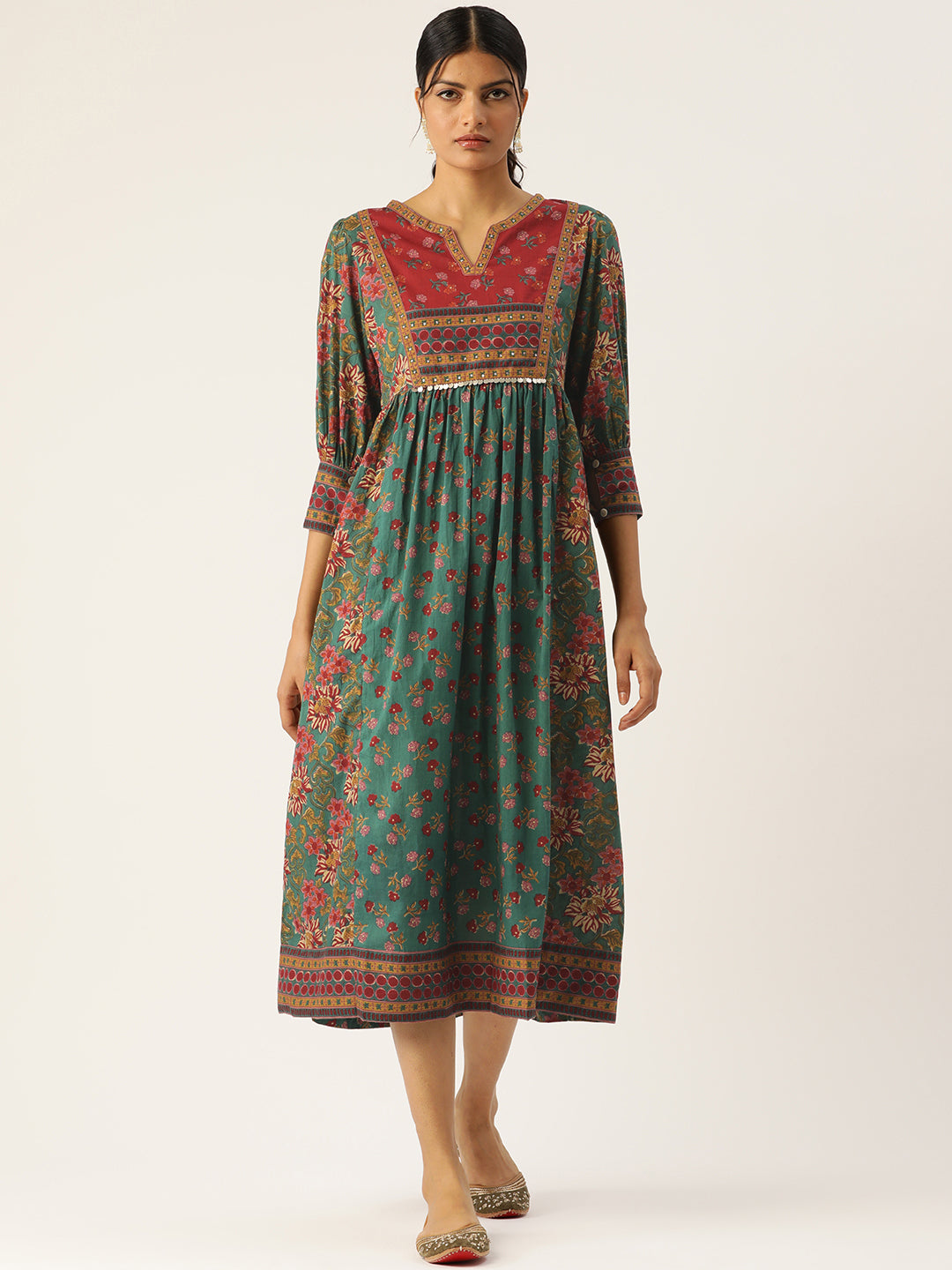 Green cotton printed kurti dress