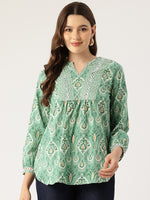 Ikat Printed Green Top