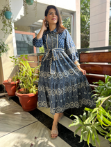 Navy Blue Printed Tier Dress