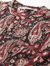 Black Pintucks Paisley Print Cotton Top