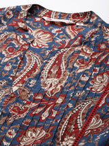 Blue Pintucks Paisley Print Cotton Top