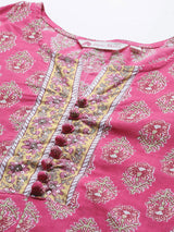 Pink  Printed Sequinned Pure Cotton Kurti