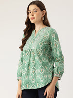 Ikat Printed Green Top