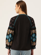 Black Full Sleeves Embroidered Jacket