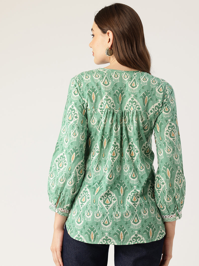 Ikat Printed Green Top