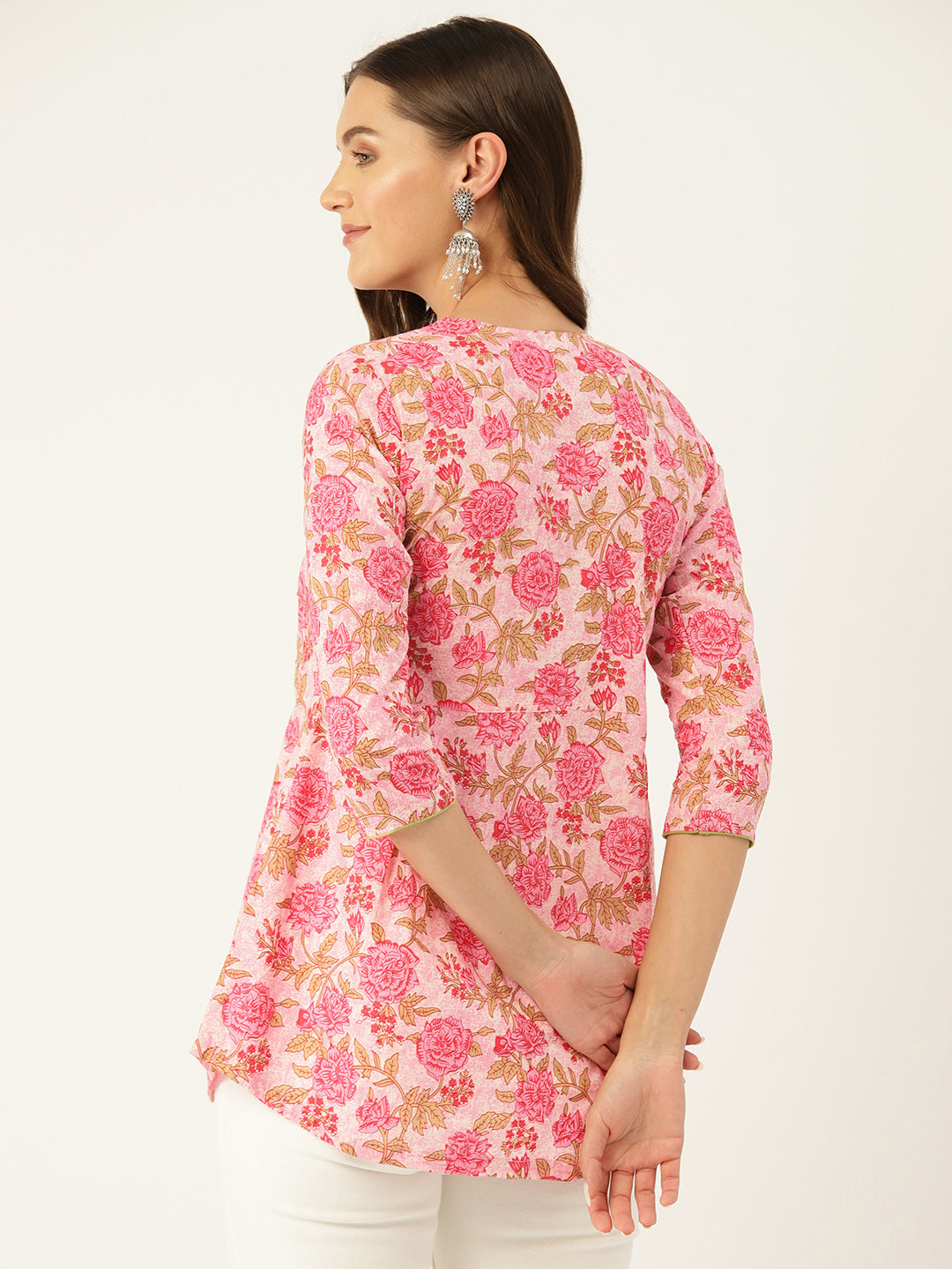 Pink  Printed Sequinned Pure Cotton Kurti