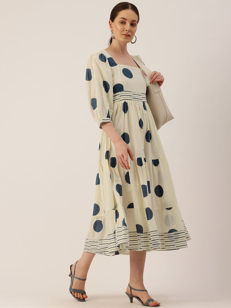 Polka Dots Navy Blue Printed Dress