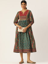 Green cotton printed kurti dress