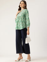 Ikat Printed Green Top