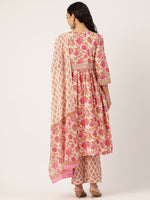 Floral Printed Empire Sequinned Pure Cotton Kurta With Trousers & Dupatta