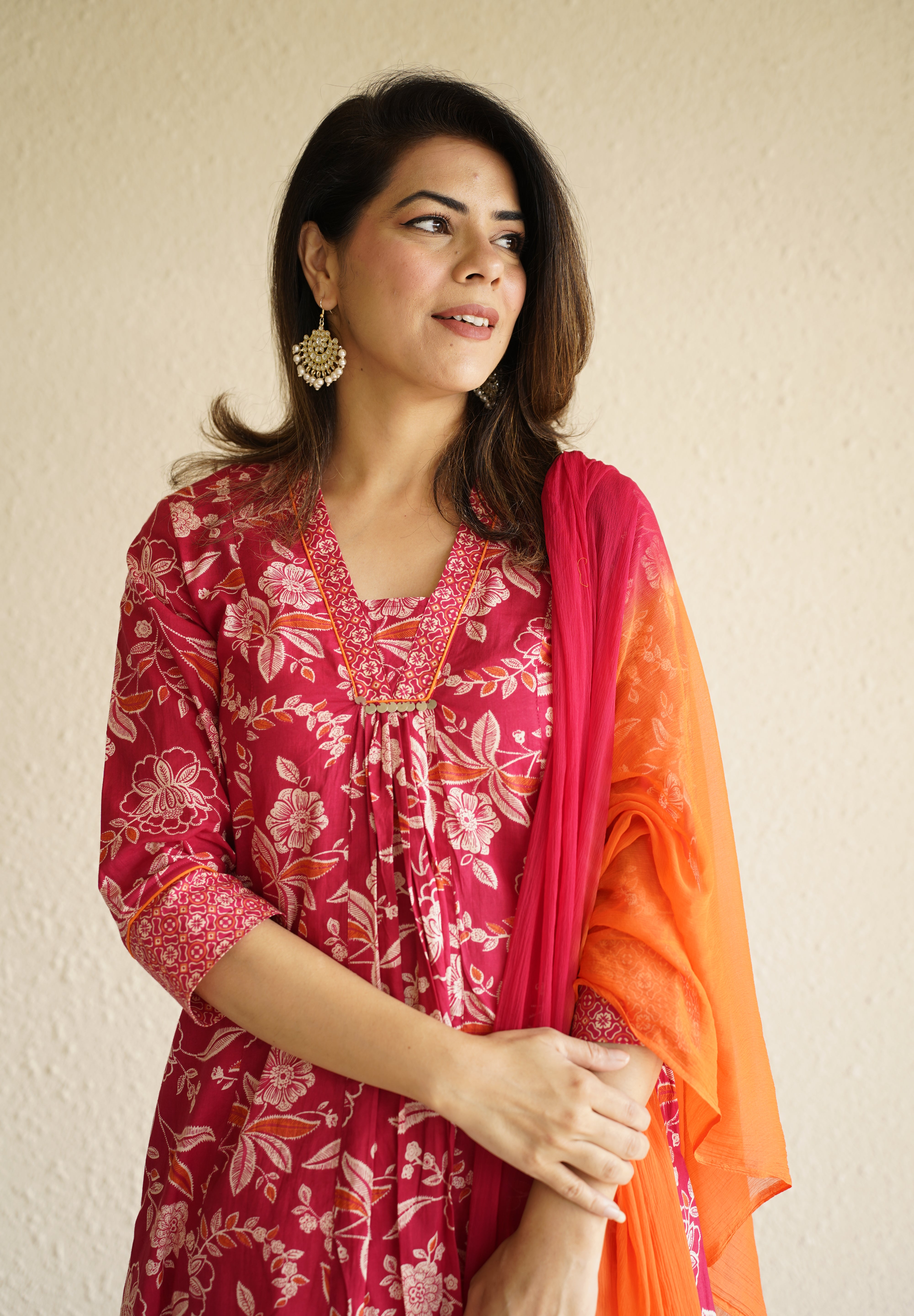 Meher Pink Printed Sequinned Pure Cotton Kurta with Trousers & Dupatta