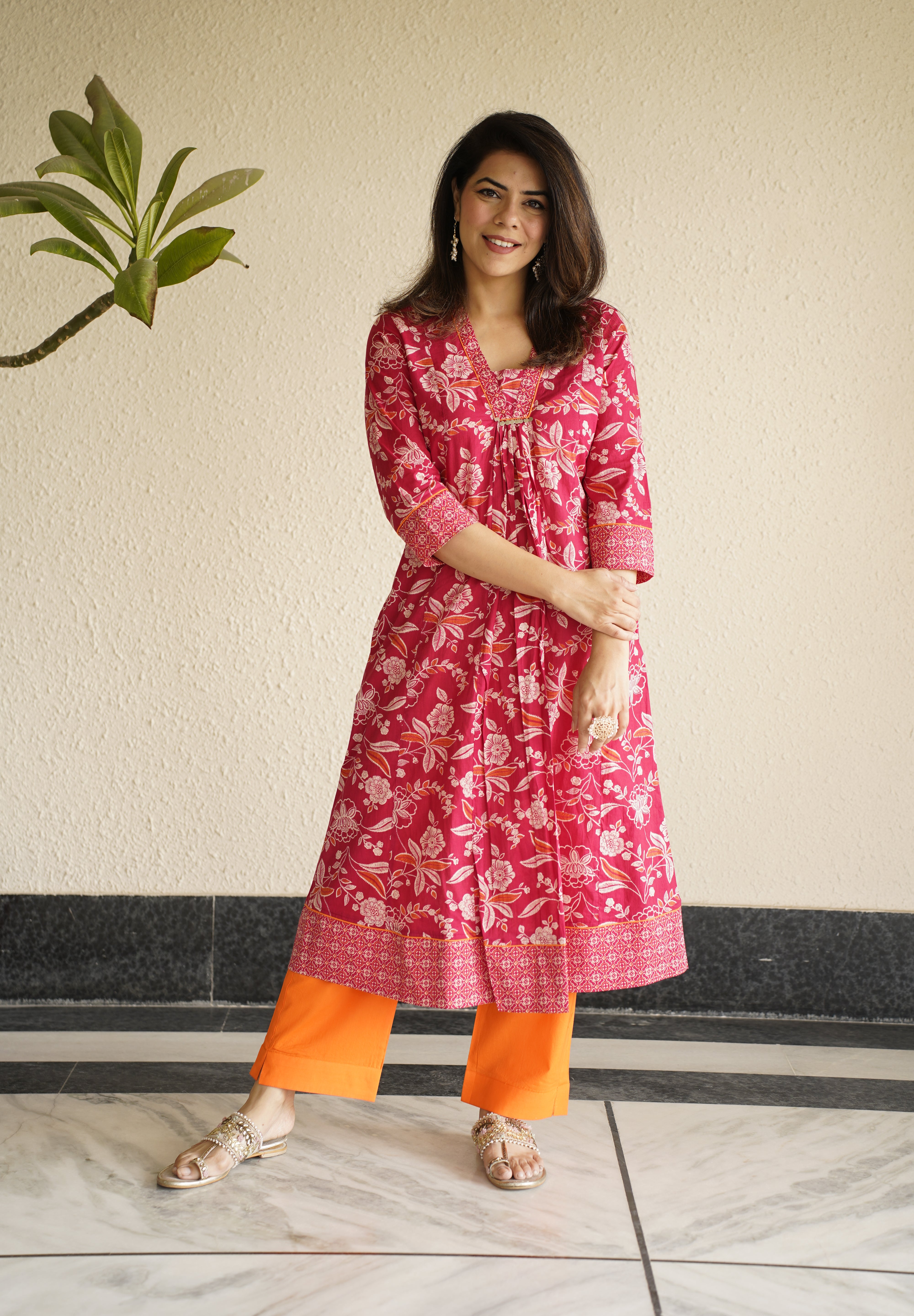 Meher Pink Printed Sequinned Pure Cotton Kurta with Trousers & Dupatta