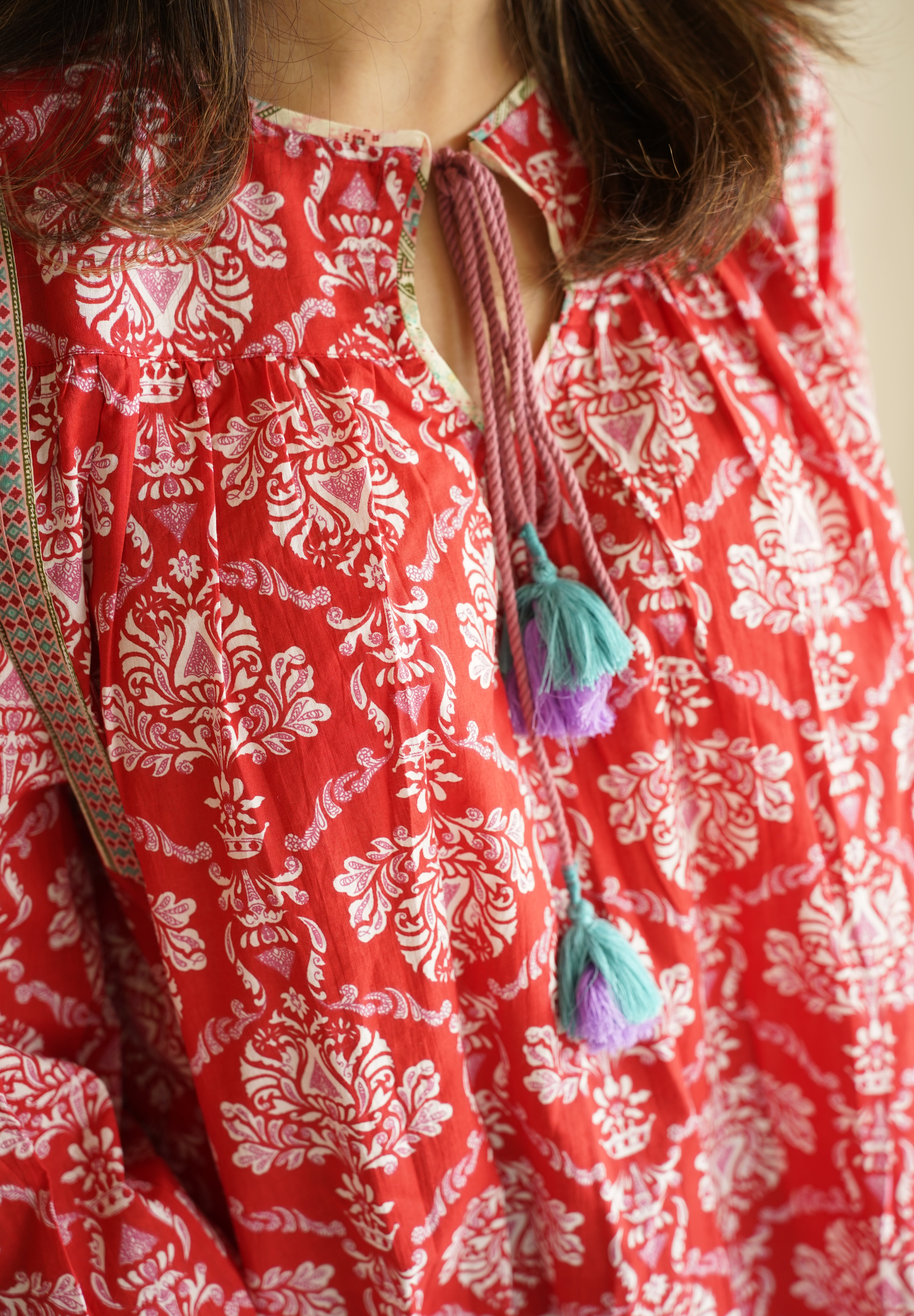 Ganga Red Floral Print Cotton Top