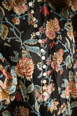 Black Floral Print Cotton Top