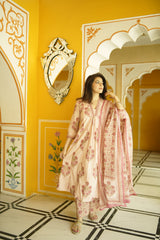 Pink Printed Sequinned Pure Cotton Kurta with Trousers & Dupatta