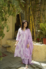 Purple Printed Sequinned Pure Cotton Kurta with Trousers & Dupatta