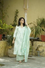 Mint Green Printed Sequinned Pure Cotton Kurta with Trousers & Dupatta