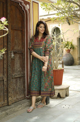 Green cotton printed kurti dress