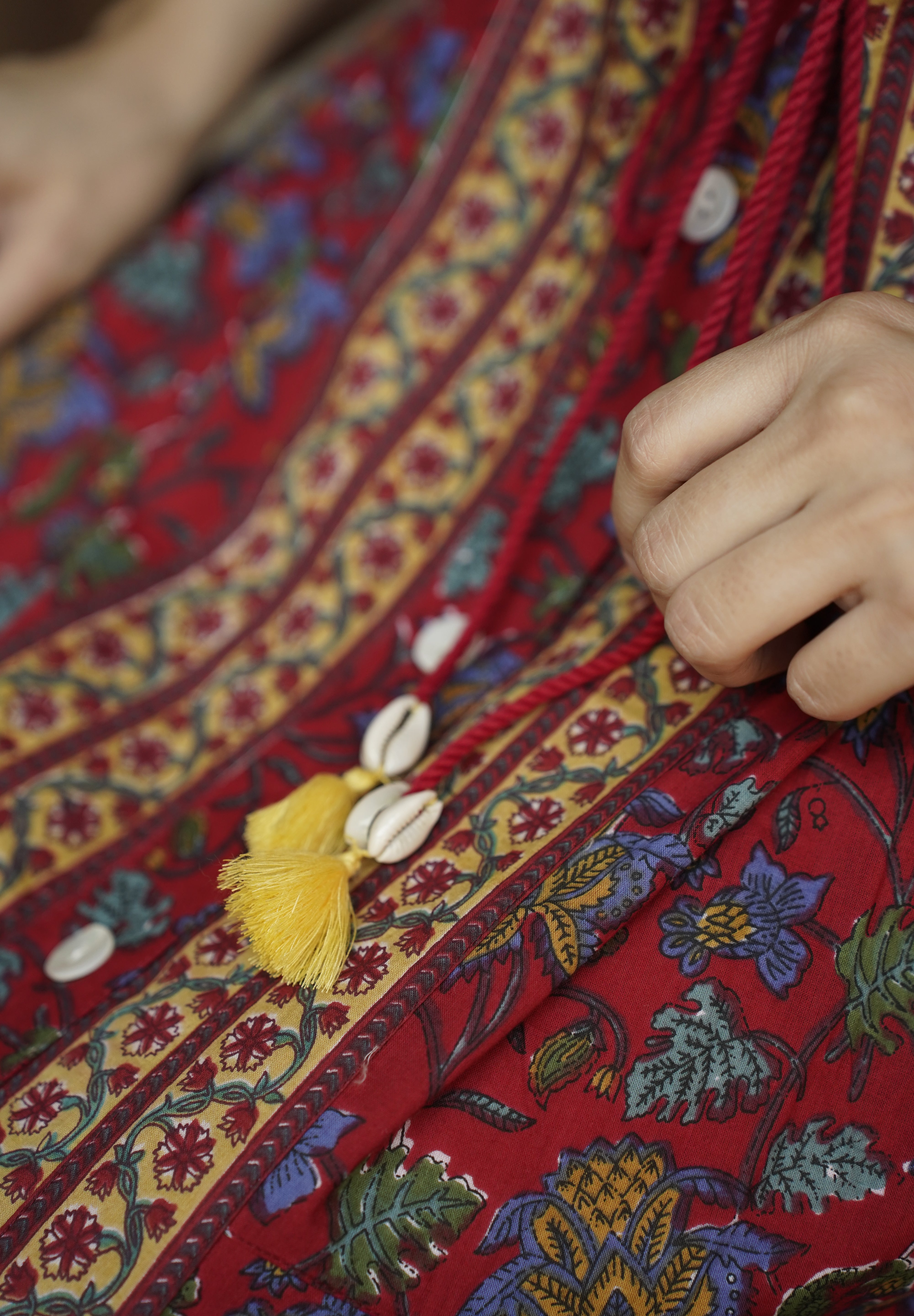 Red Flutter sleeves printed cotton dress