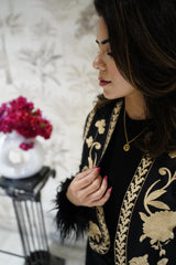 Black Embroidered  Lightweight Pure Cotton Open Front Jacket