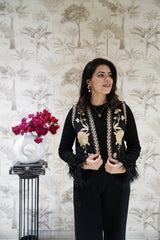 Black Embroidered  Lightweight Pure Cotton Open Front Jacket