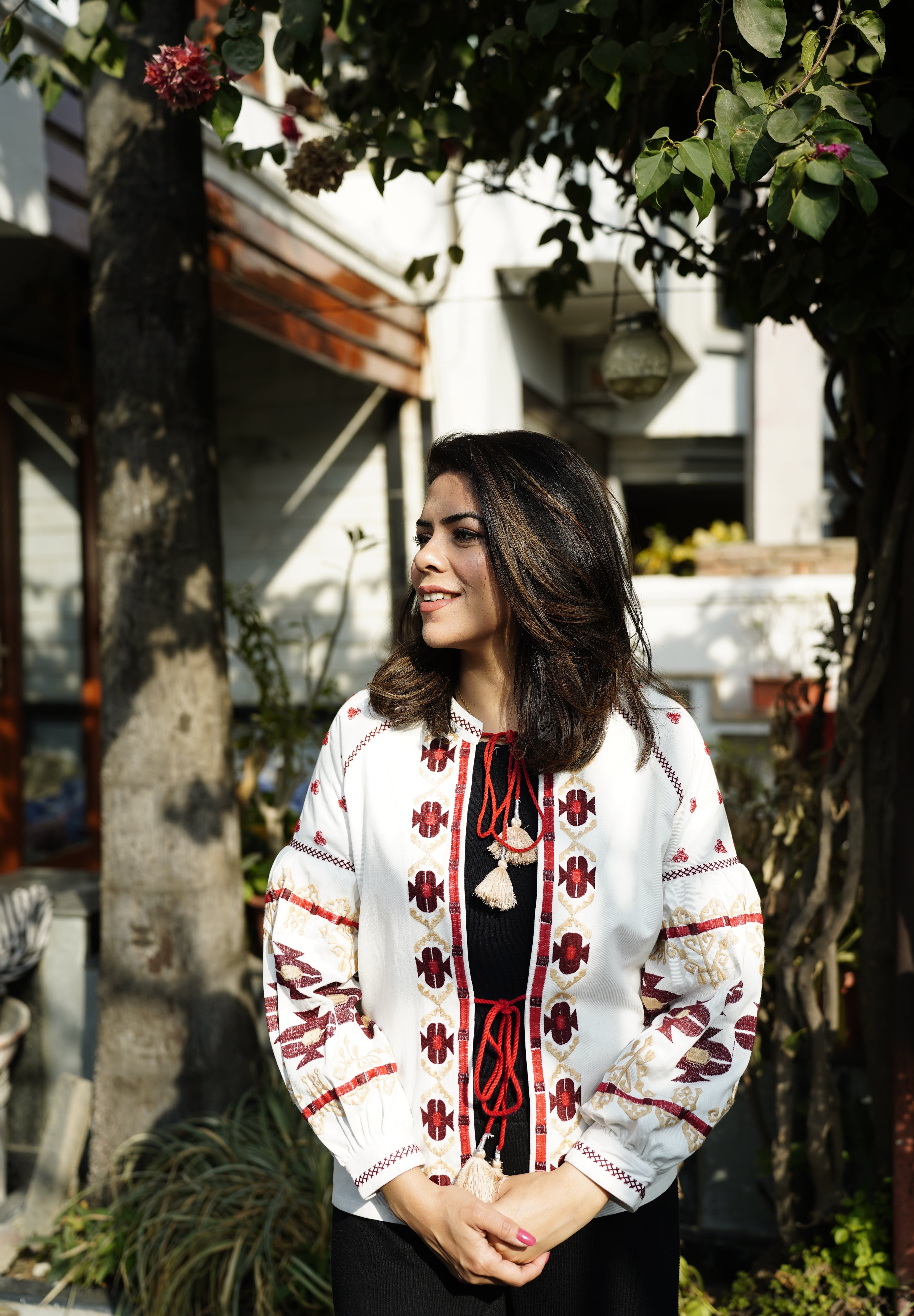 White Full Sleeves Embroidered Jacket