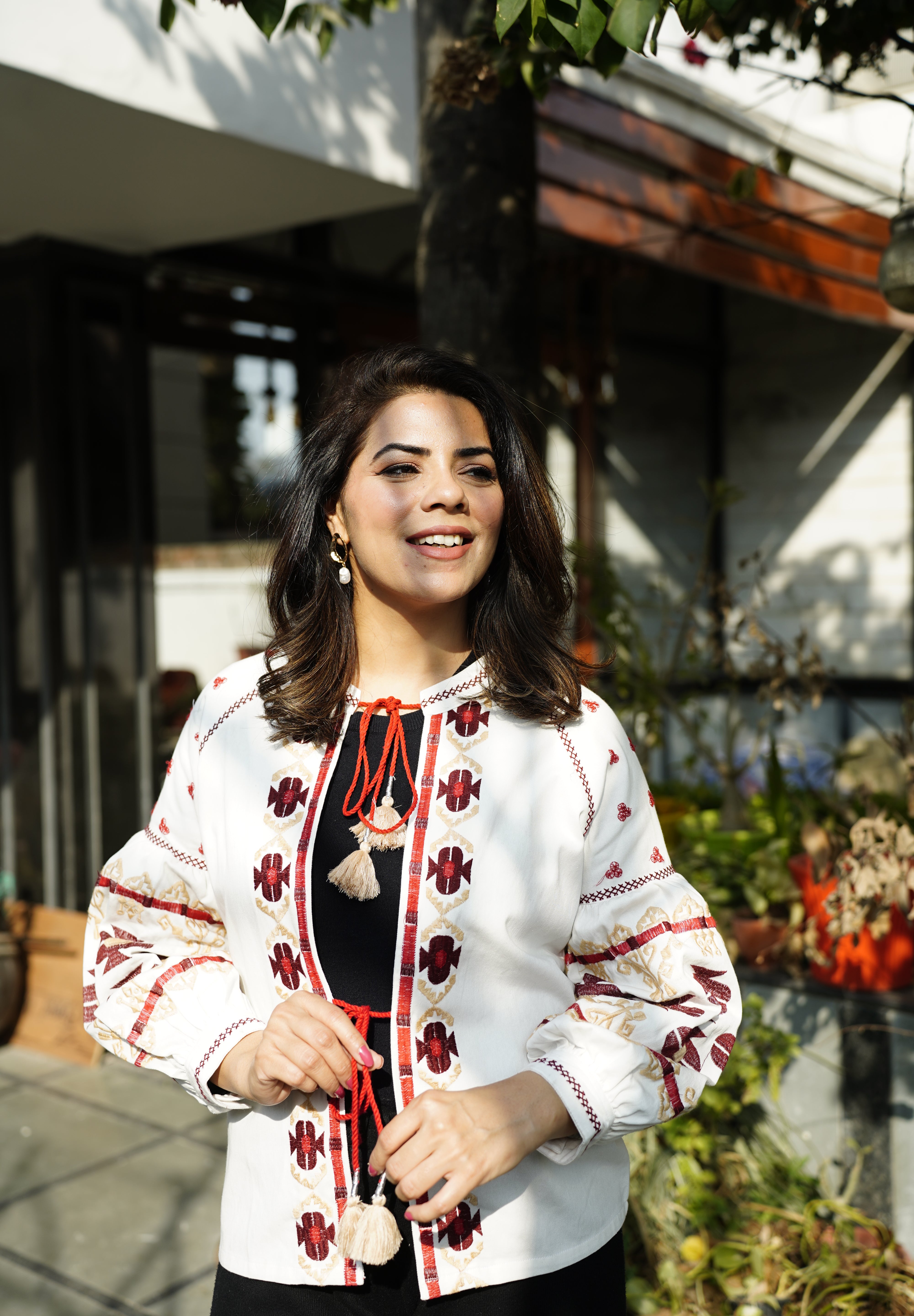 White Full Sleeves Embroidered Jacket