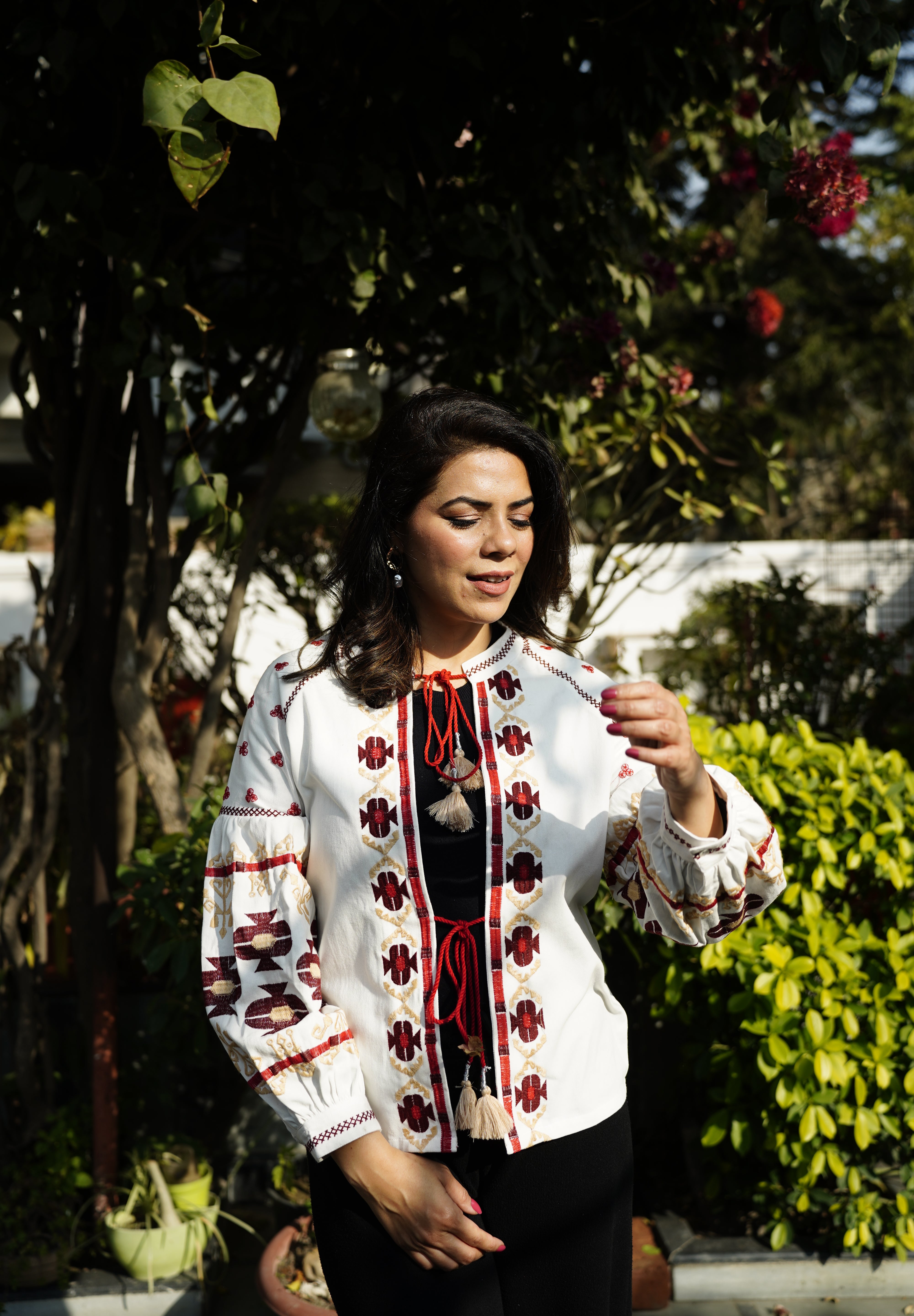 White Full Sleeves Embroidered Jacket