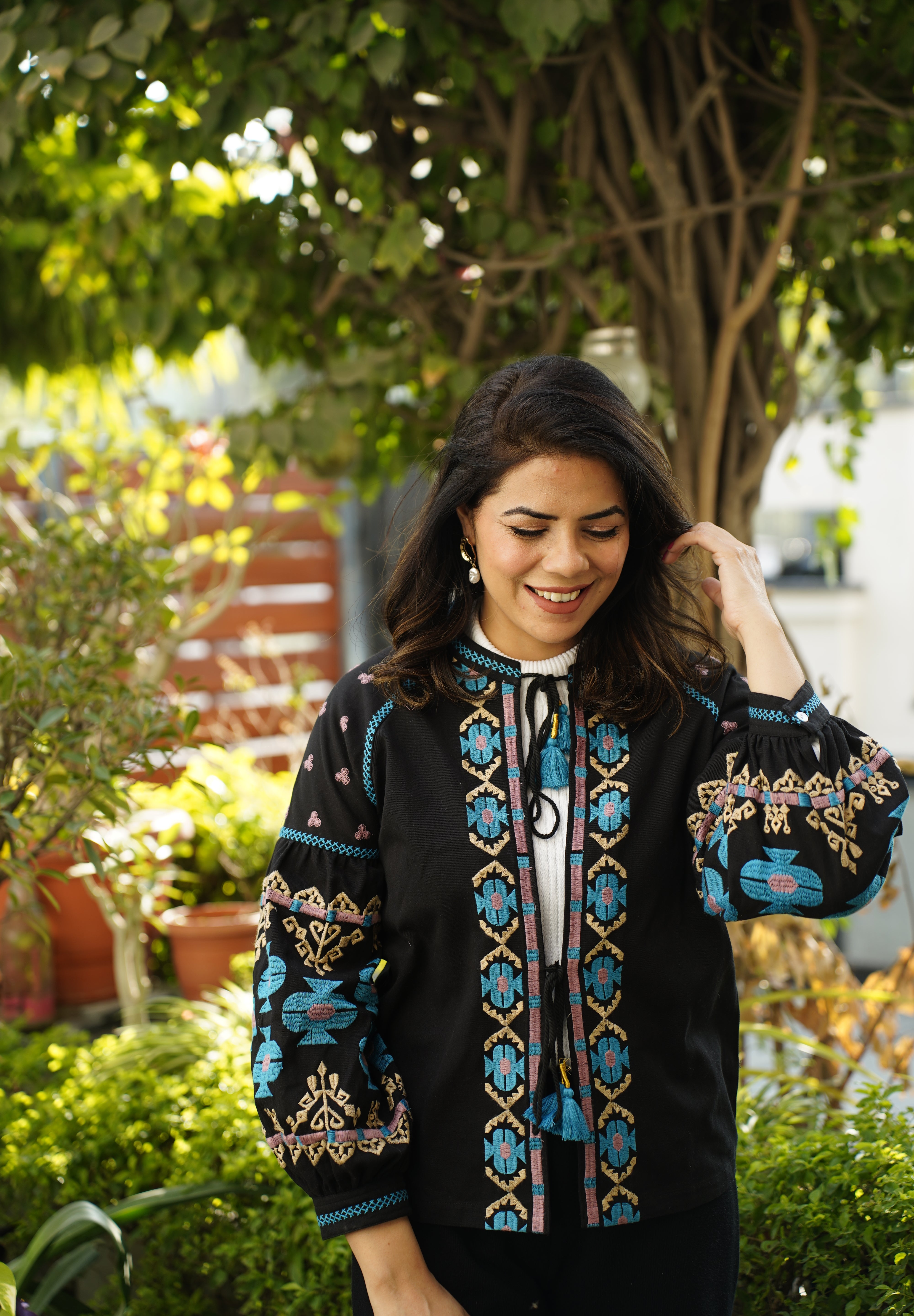 Black Full Sleeves Embroidered Jacket