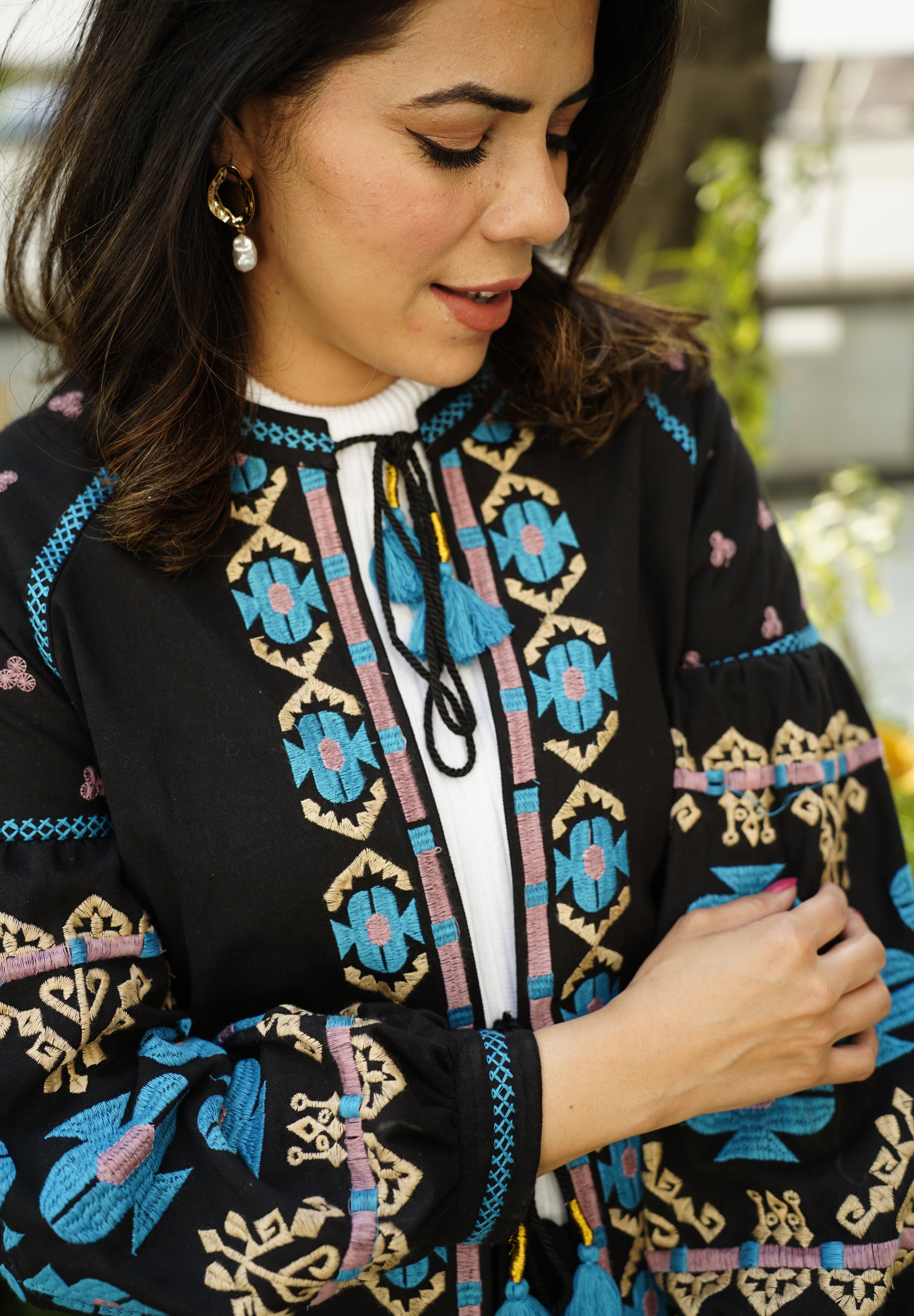 Black Full Sleeves Embroidered Jacket