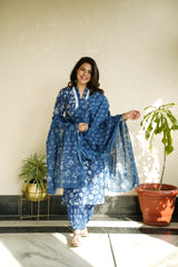 Indigo Printed Kurta with Salwar style lower and Dupatta