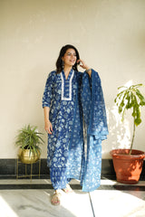 Indigo Printed Kurta with Salwar style lower and Dupatta