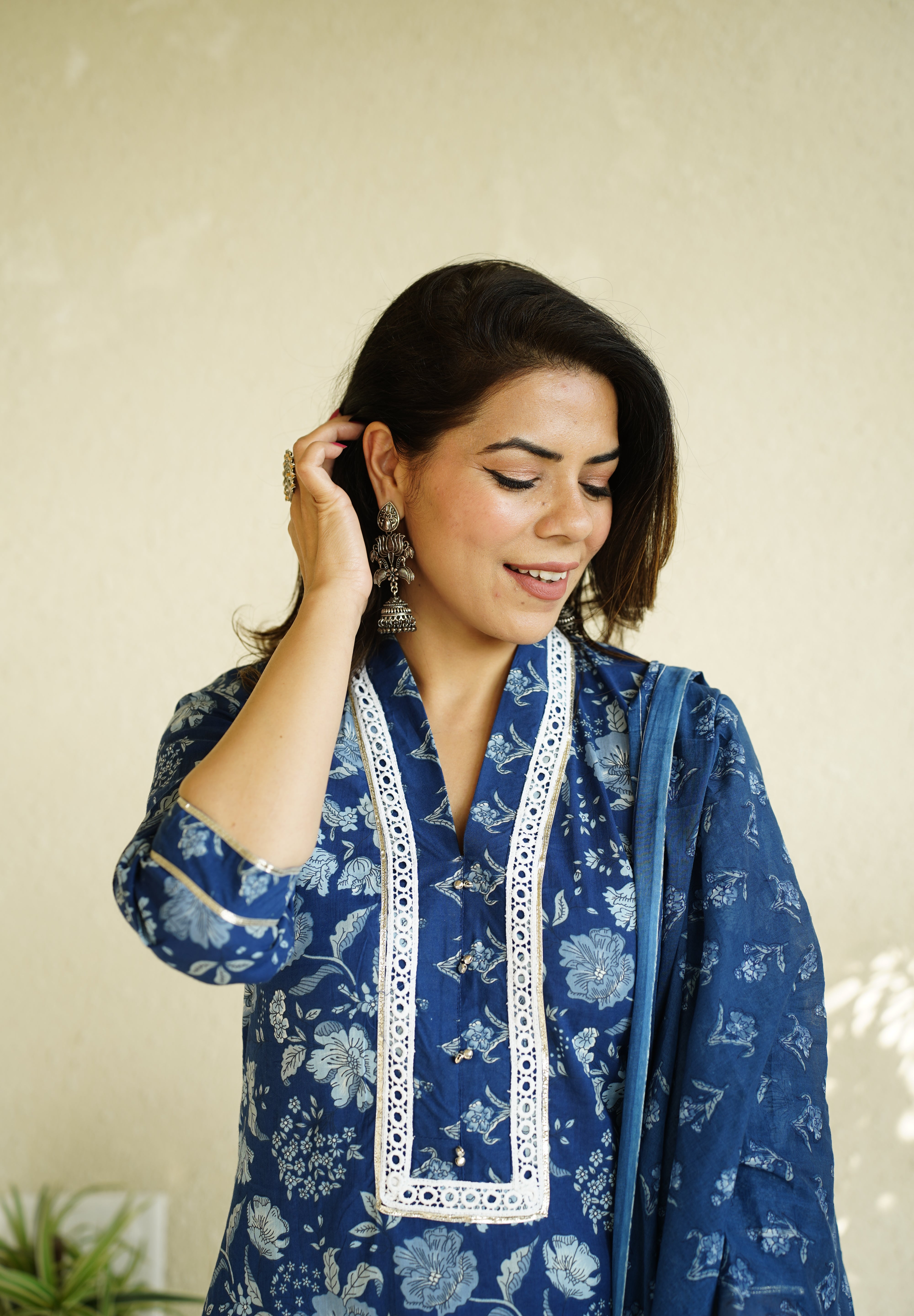 Indigo Printed Kurta with Salwar style lower and Dupatta