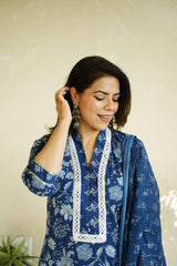 Indigo Printed Kurta with Salwar style lower and Dupatta