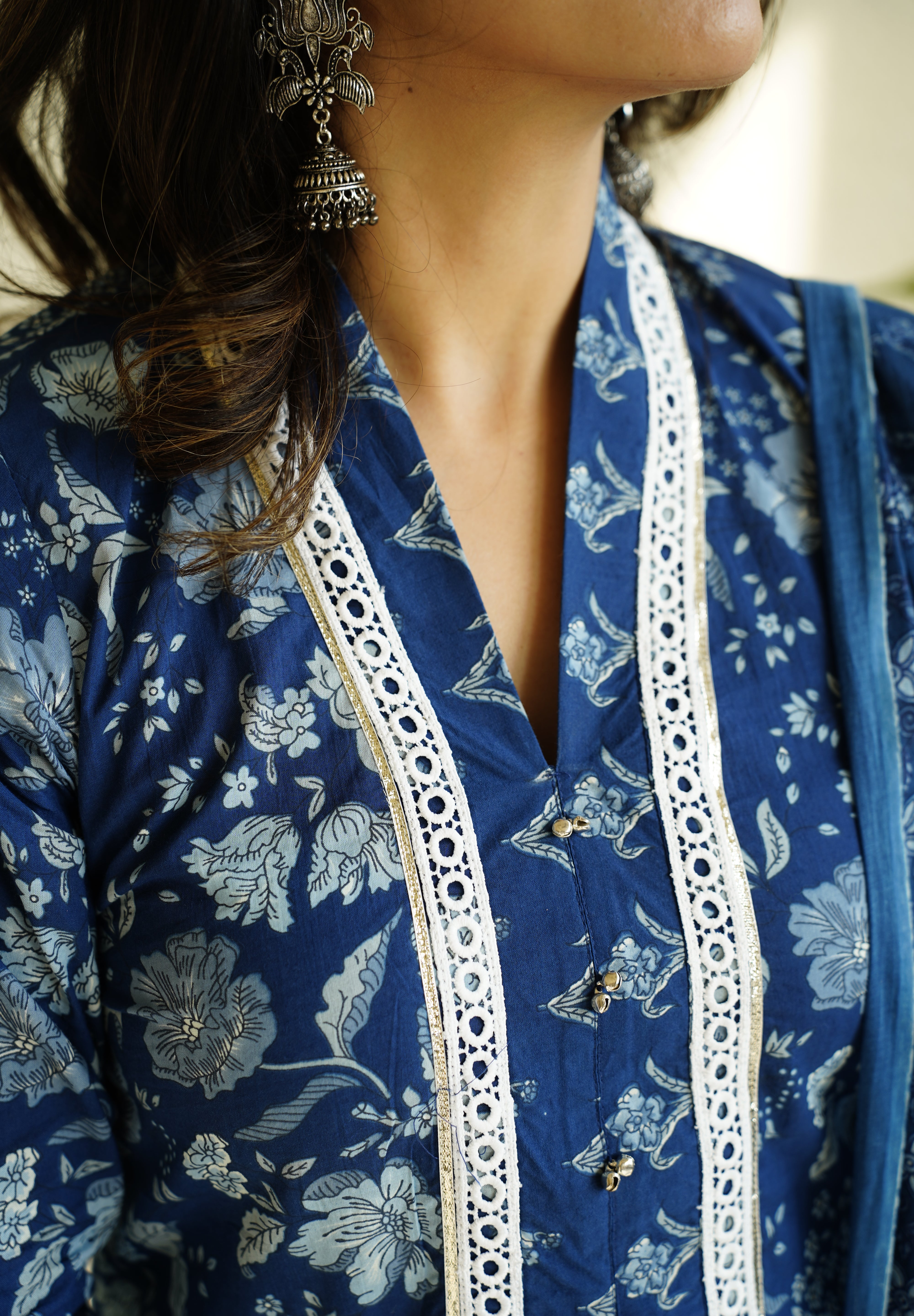 Indigo Printed Kurta with Salwar style lower and Dupatta