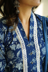 Indigo Printed Kurta with Salwar style lower and Dupatta