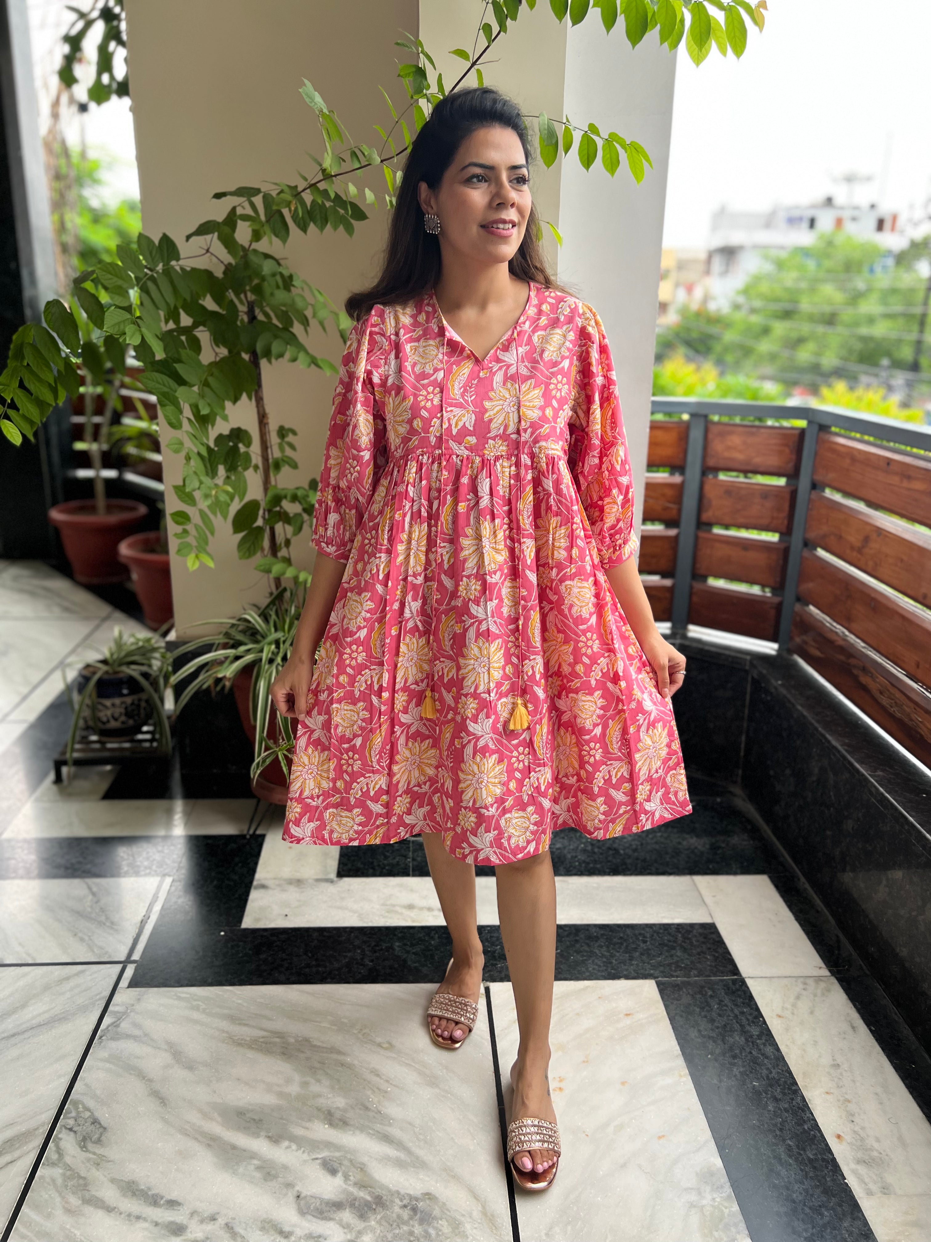 Pink Printed Cotton Dress