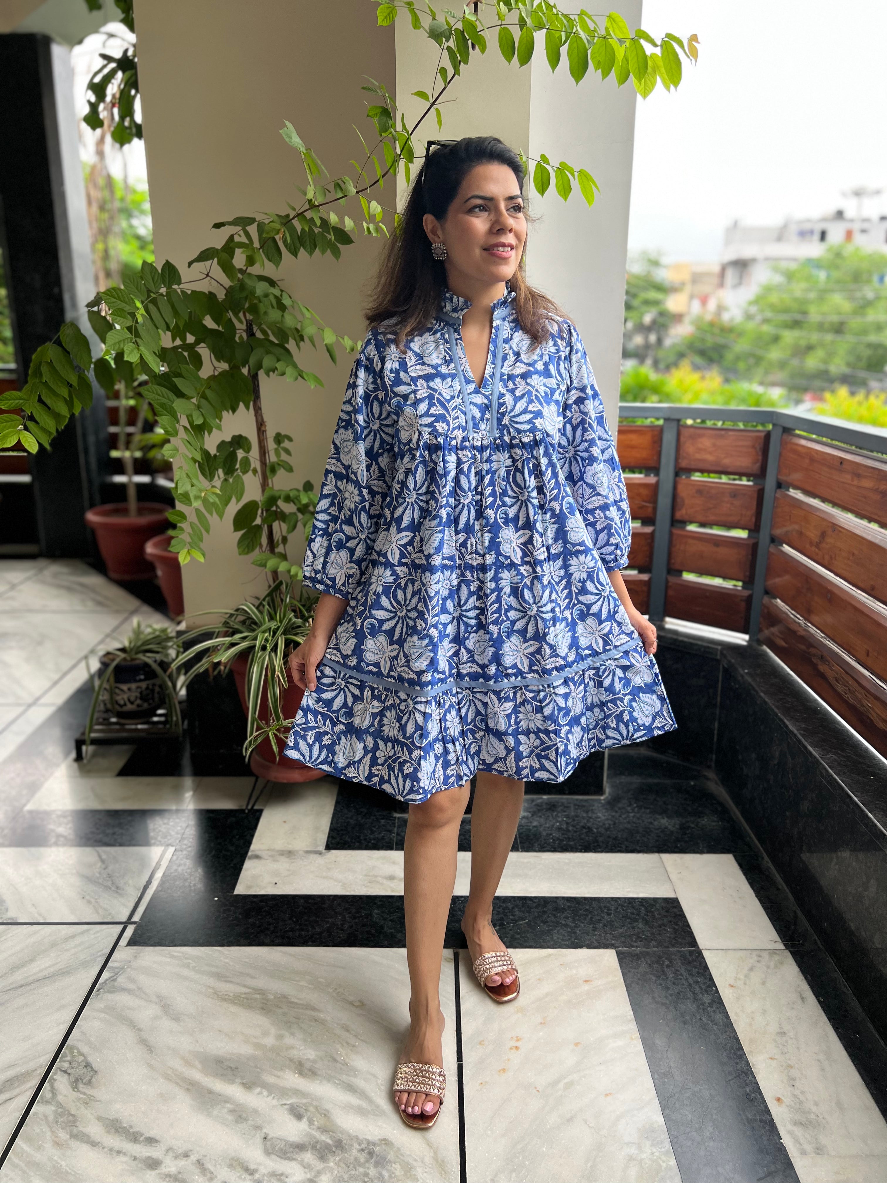 Blue Printed Cotton Dress