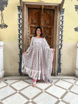 Anarkali Printed Kurta with Churidar and Cotton Mul Dupatta