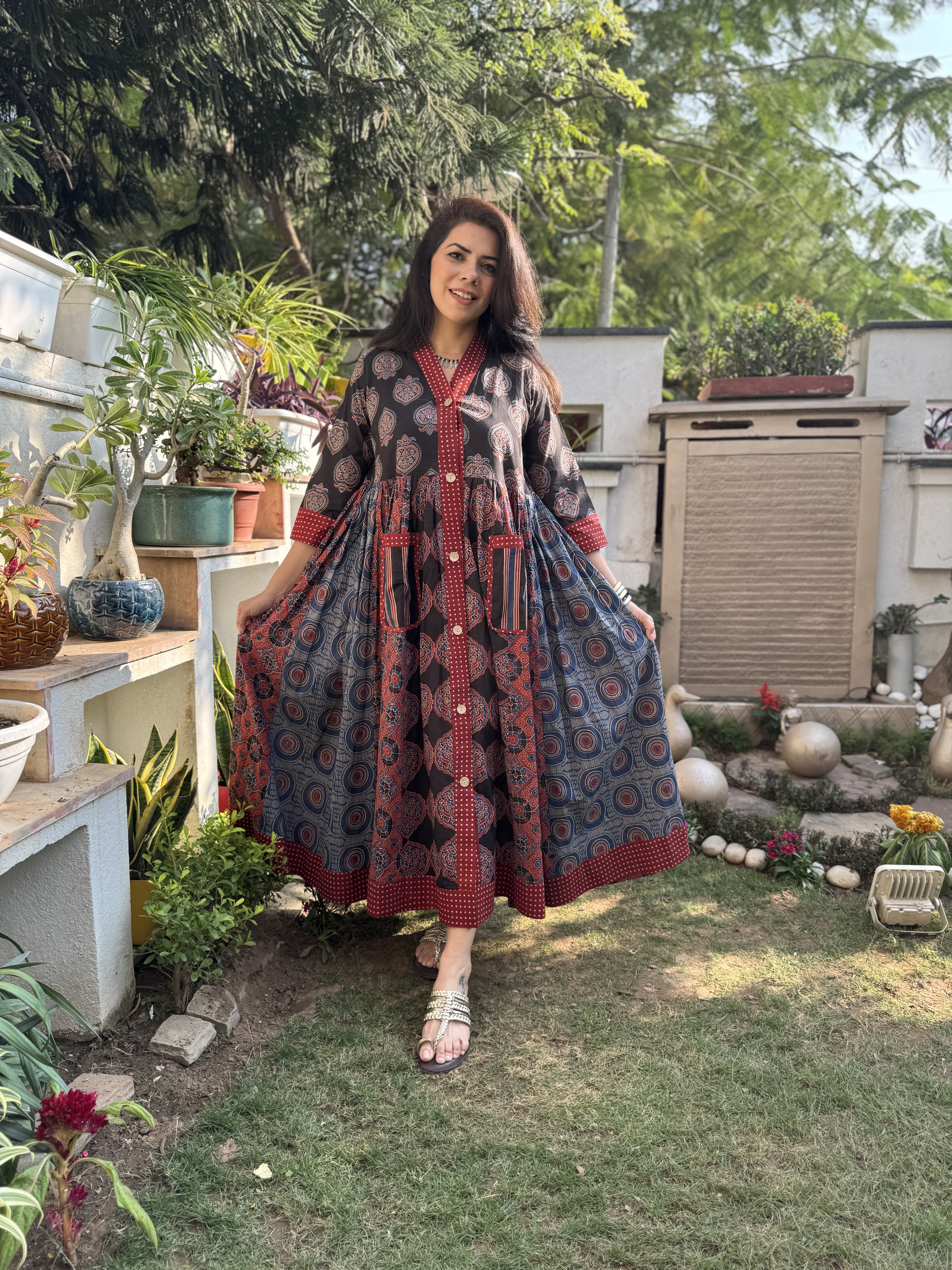 Ajrakh Print Cotton A-line Dress