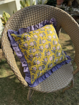 Mustard Printed Cushion Cover with Frill-(Set of 2)