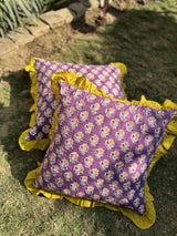 Purple Printed Cushion Cover with Frill-(Set of 2)