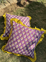 Purple Printed Cushion Cover with Frill-(Set of 2)