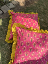 Pink Printed Cushion Cover with frill-(Set of 2)