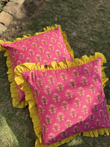 Pink Printed Cushion Cover with frill-(Set of 2)