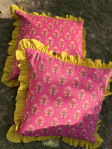 Pink Printed Cushion Cover with frill-(Set of 2)