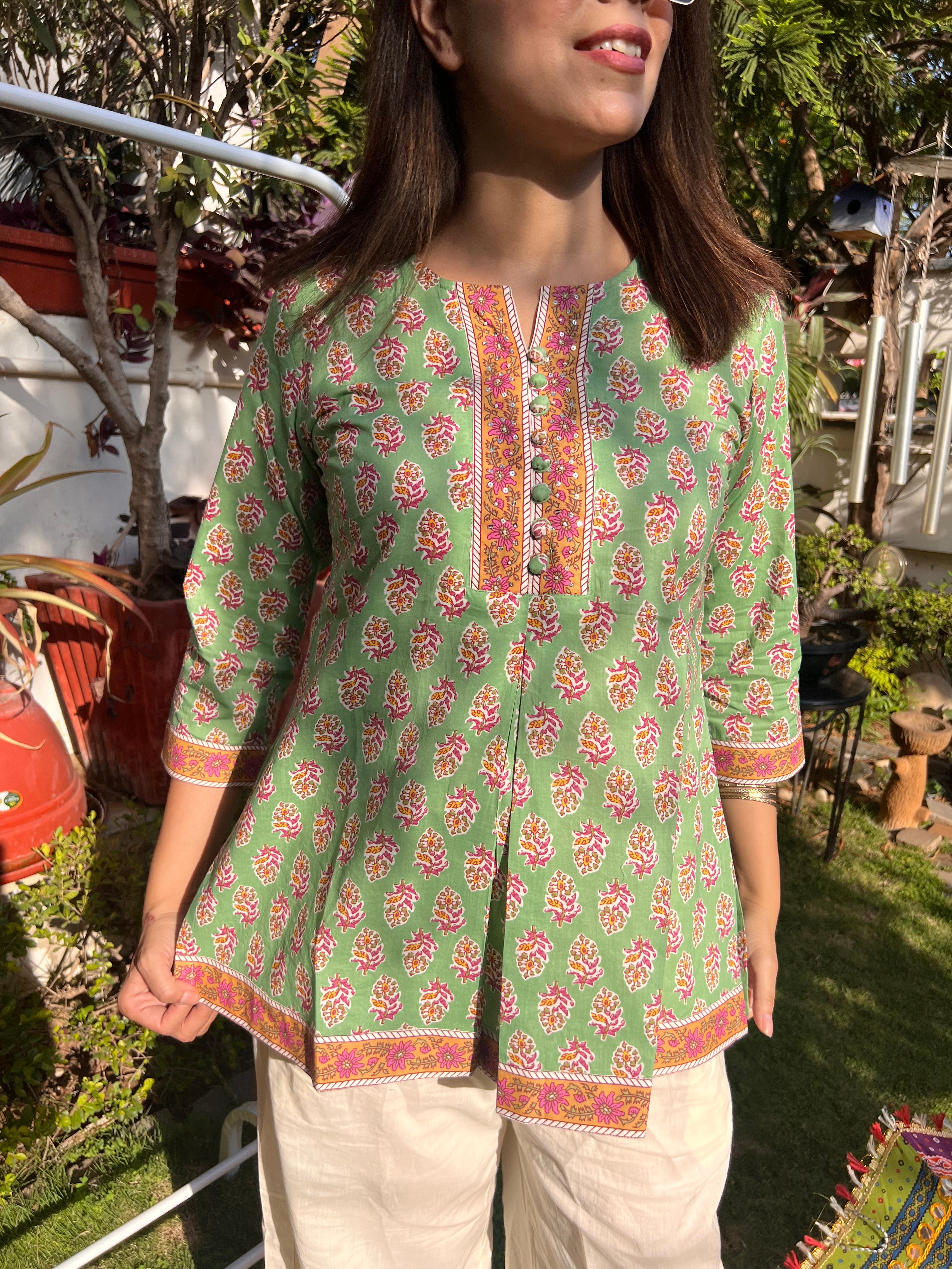 Ethnic Motifs Printed Sequinned Pure Cotton Sequinned Kurti